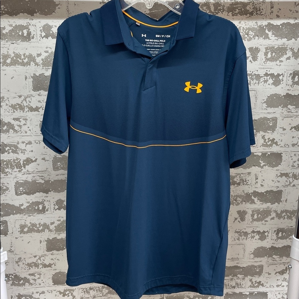 NWOT Men Orange Blue Under Armour Heatgear Iso Chill Polo Loose Size Small